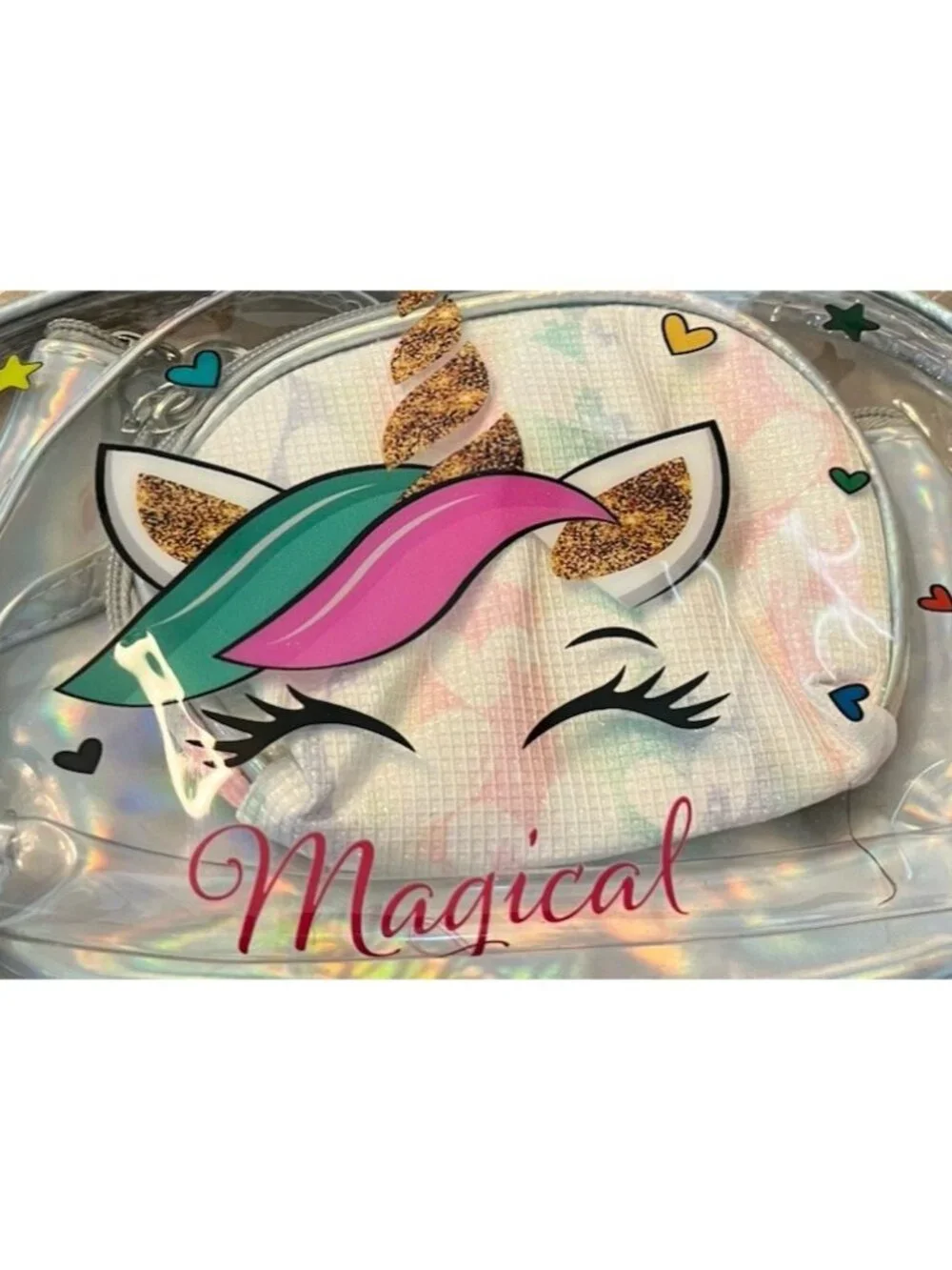 Unicorn Clear Cosmetic Travel Bag Wristlet Concert Makeup Case Set of 3 NWT
